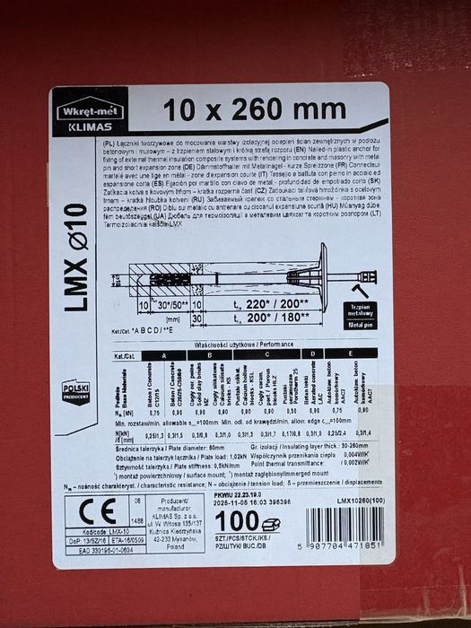 Dilbluri din plastic cu cui metalic 10x260 mm  pentru polistiren/vata bazaltica
