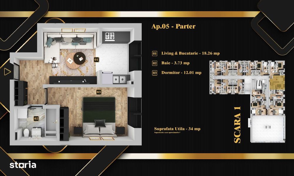 Studio 2 camere Hamilton Residence Chiajna Militari |Bloc nou| Scara 1