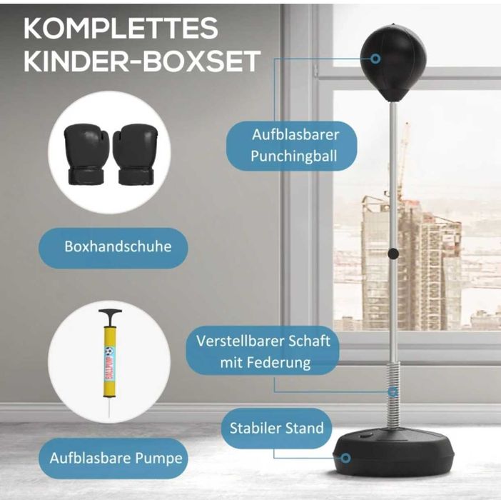 Тренажор за бокс със стойка за боксова топка + ръкавици(за тинейджъри)