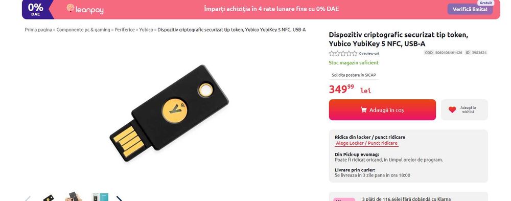 [LIVRARE OLX OK] Pachet 2x Chei de logare fizice, Yubico YubiKey 5 USB-A NFC