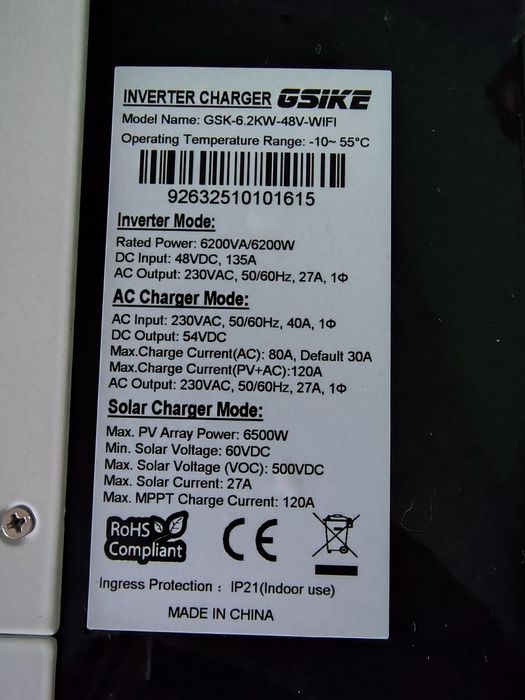 Invertor solar 6,2 kw 48v wifi