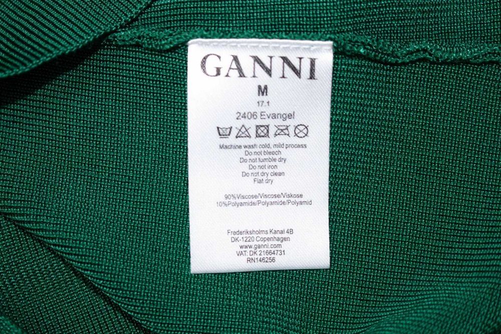 Ganni Evangel дамска блуза тревисто зелено плетена широки ръкави S-М