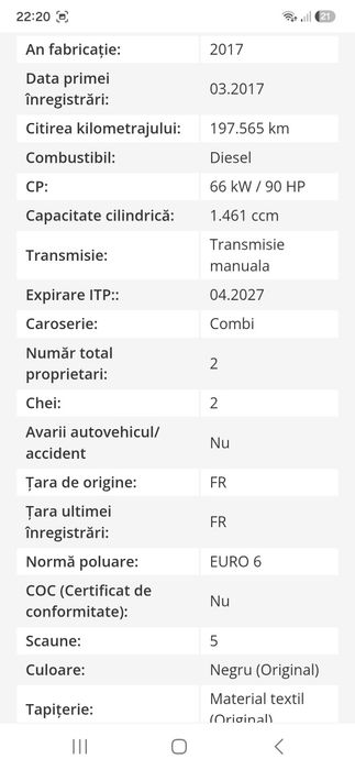 Renault Megane Break/2017/1.5DCI/Euro 6/Istoric/Posibilitate rate/