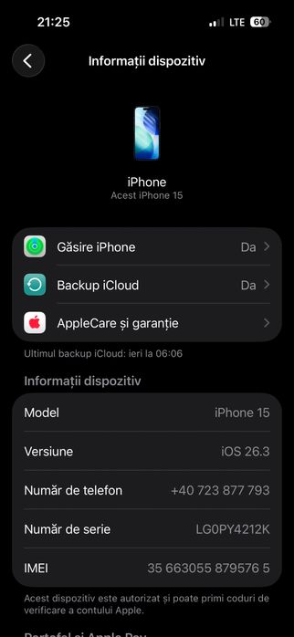 Vand iphone 15 128 gb