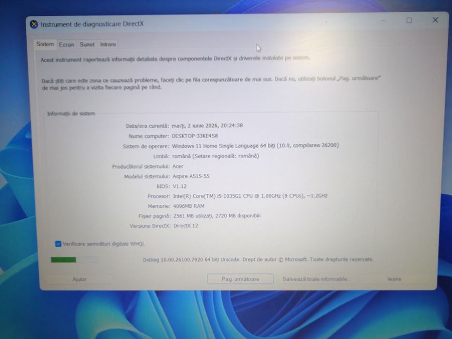 Laptop Acer i5 gen 10 / 4 GB RAM / Ssd  256 gb