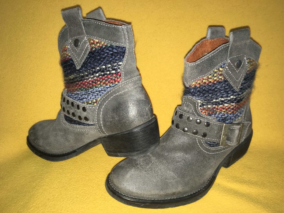 Дамски сиви боти Good Step естествена кожа набук бохо мотиви 38