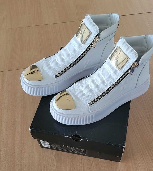 Ghete Adidasi barbati piele naturala model crocodil alb auriu 42 nou