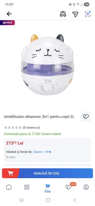 Umidificator 3 in 1 easycare baby cu sunete si lumina de veghe