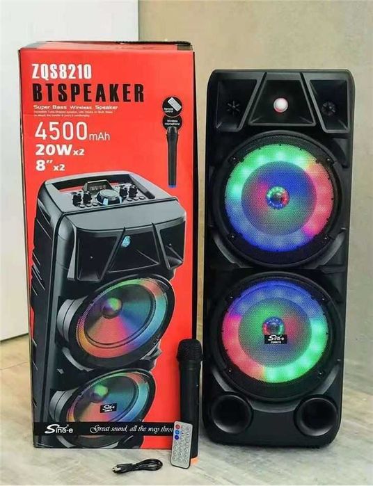 Двойна мощна караоке уредба 2х8" ZQS-8210 - караоке + микрофон USB/SD