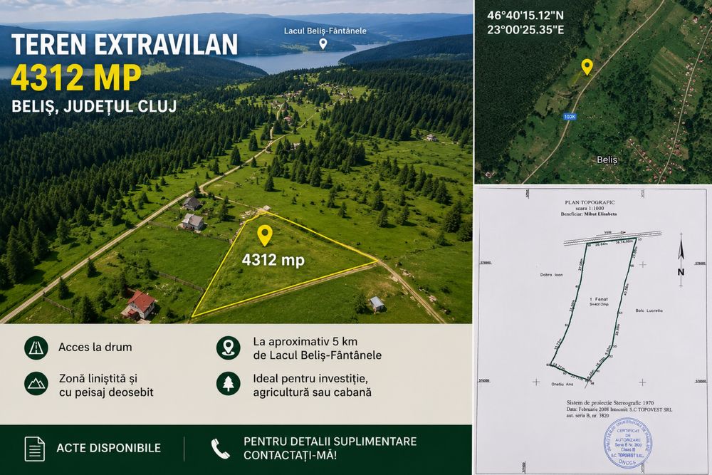 Vând teren extravilan 4312 mp în Beliș, Cluj