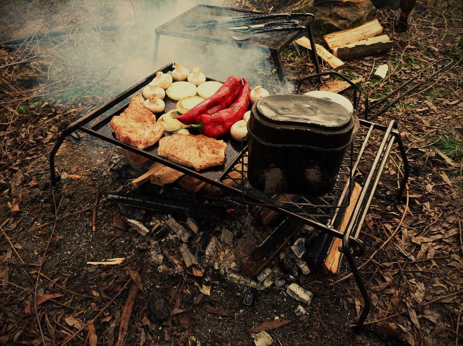 Gratar mare pliabil, cu plita inclusa, camping, bushcraft, outdoor