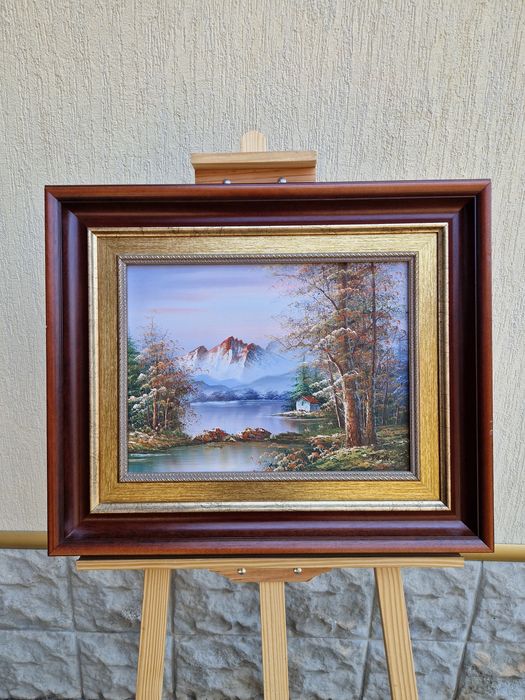 Много красива антикварна авторска картина масло върху платно