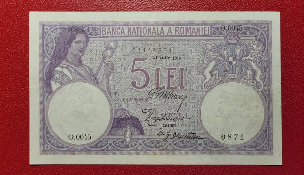 Bancnota 5 lei 1914 Piesa rara bani vechi