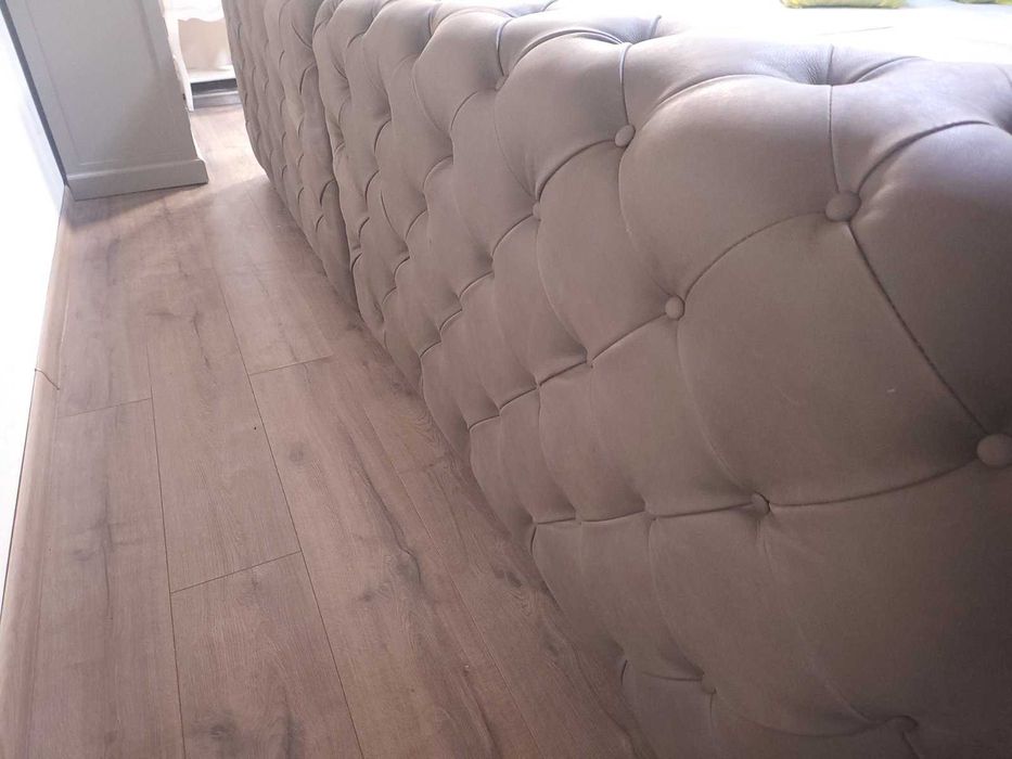 Дизайнерски кафяв кожен диван четворка Честърфийлд