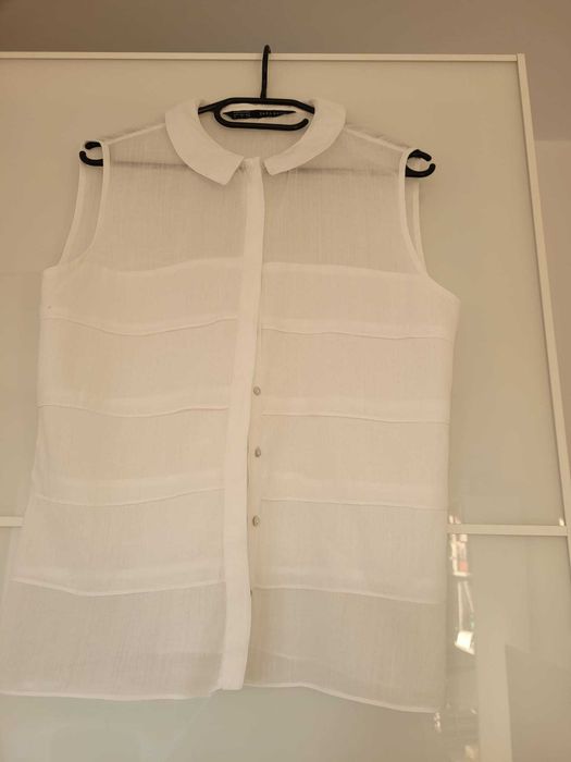 bluza alba fara maneca Zara