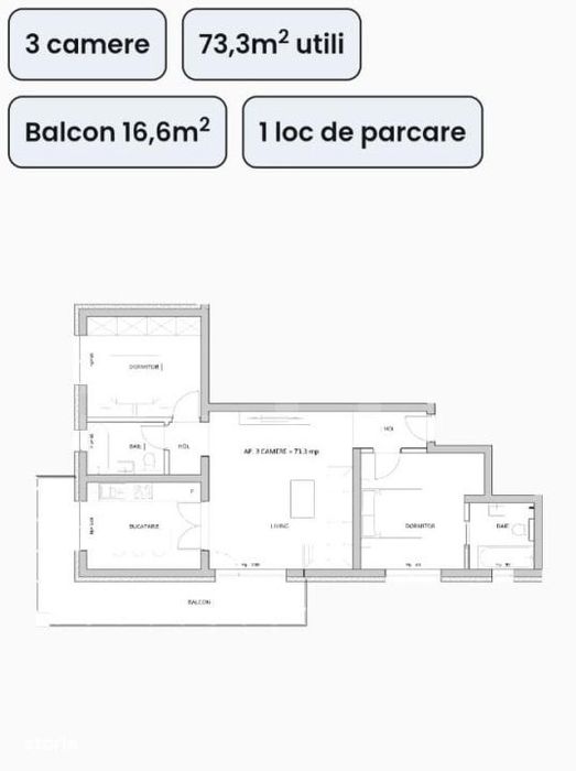 Apartament 3 camere,73 mp utili, balcon 16,60 mp, zona Esso — fotografia 1