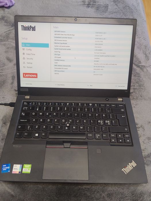Componente Lenovo Thinkpad T14 gen 2  ,i5-1145G7 ,8gb RAM ,display 14 inch fhd ips curat  incomplet