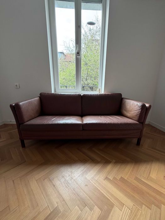 Реставриран винтидж датски 3-местен кожен диван