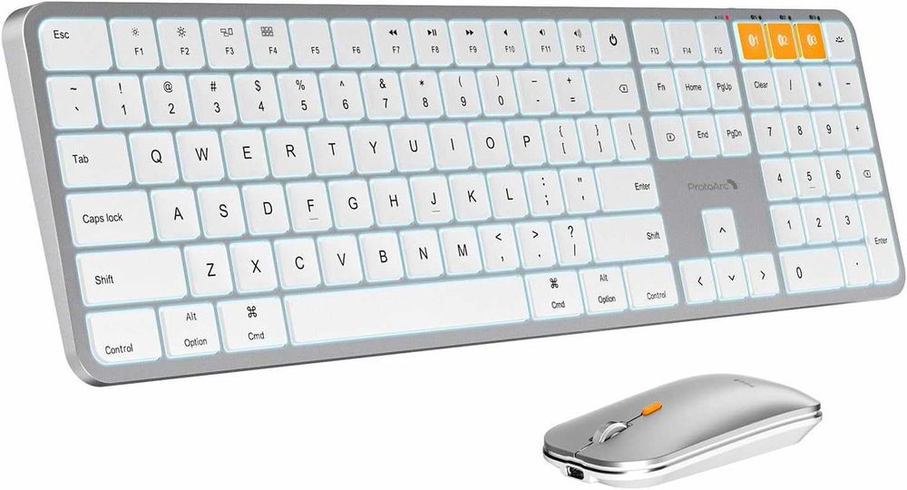 Set tastatură mouse Bluetooth iluminare din spate ProtoArc pentru Mac,KM100-A,multi-dispozitiv,reîncărcabil,fără USB,pentru MacBook Pro/Air iPad