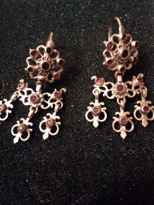 Царска Русия злато с гранати/Стари руски златни обеци с диаманти