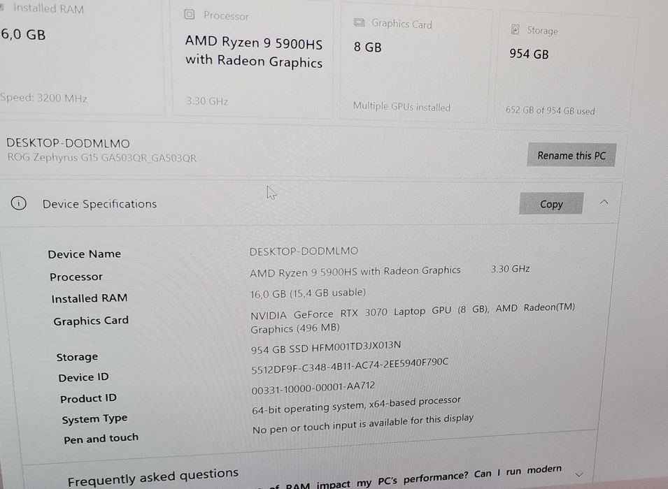 ASUS ROG Zephyrus G15 Ga503q гейминг лаптоп