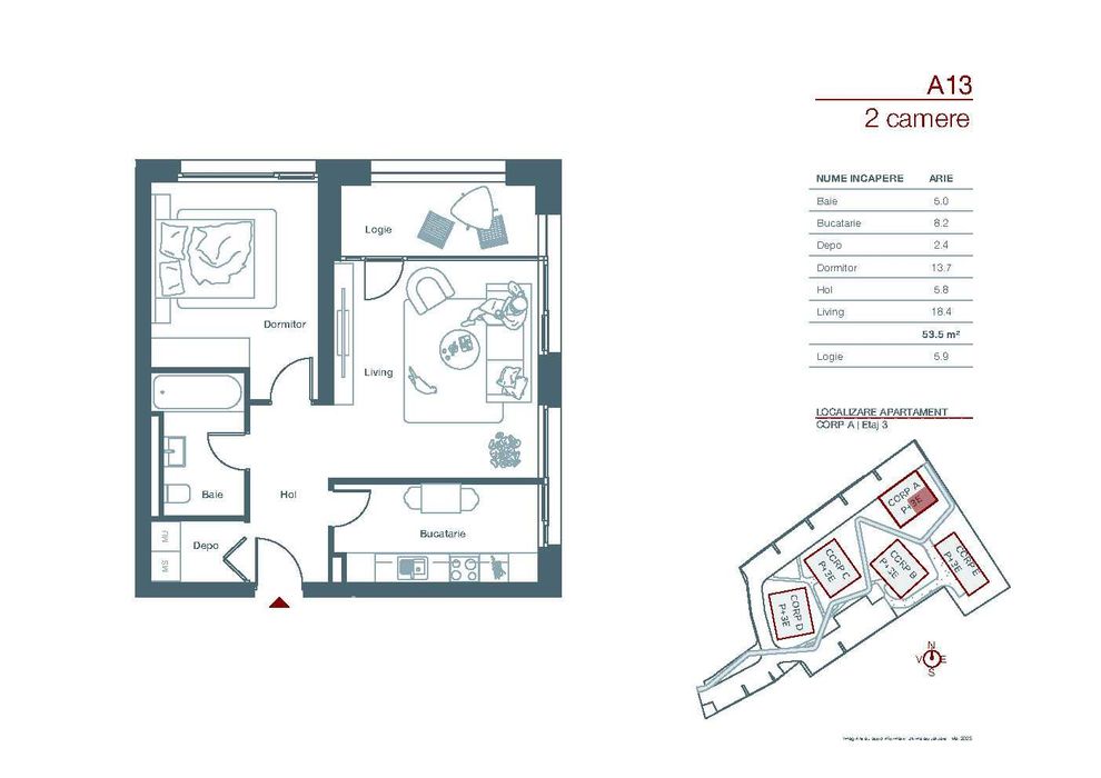 Apartament 53 mp+ logie 6 mp, Str. Stuparilor, nr.6, Timisoara