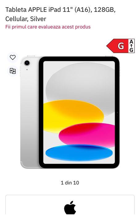 iPad 11" (A16), 128GB, Cellular, Silver, sigilat, transport inclus