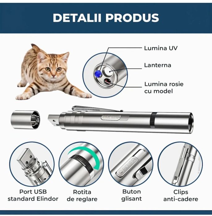 Jucarie Interactivă  Pisici si Caini, Laser Pointer Reîncărcabil USB