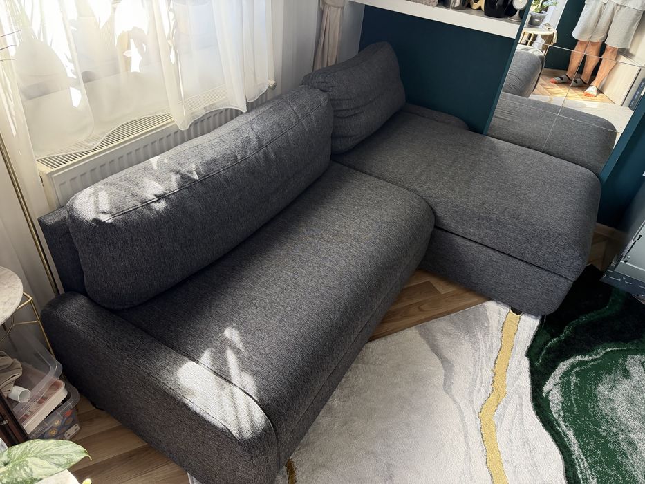 coltar extensibil Jysk Mommark 222x83x86/152 cm culoare gri inchis in stare foarte buna