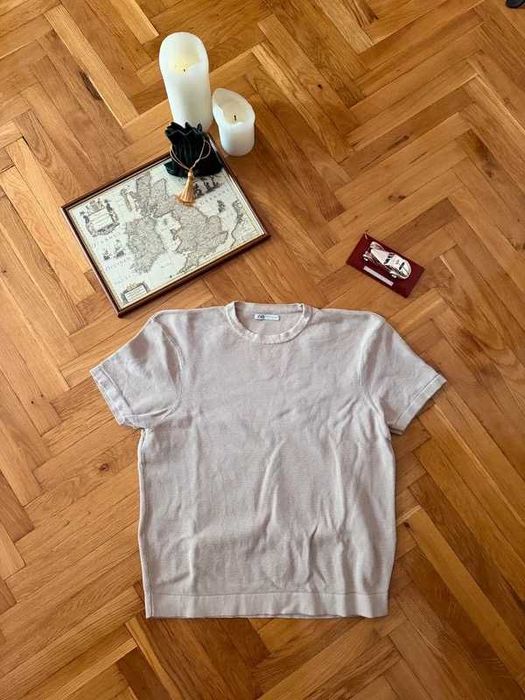 Tricou Zara barbati tricot texturat bej marimea M