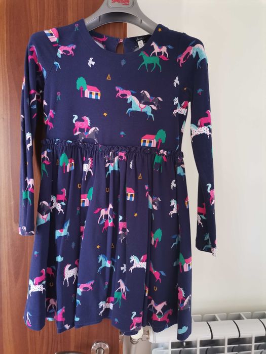 Тъмносиня детска рокля с дълъг ръкав, размер 146