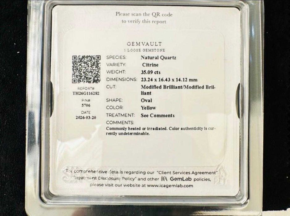 Citrin natural gigant 35.09 ct - Sigilat