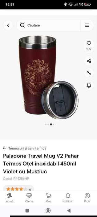 Pahar termos vișiniu otel inoxidabil Harry Potter 450 ml