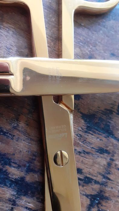 нож и ножица комплект Лерхе Lerche Солинген Solingen злато и лак