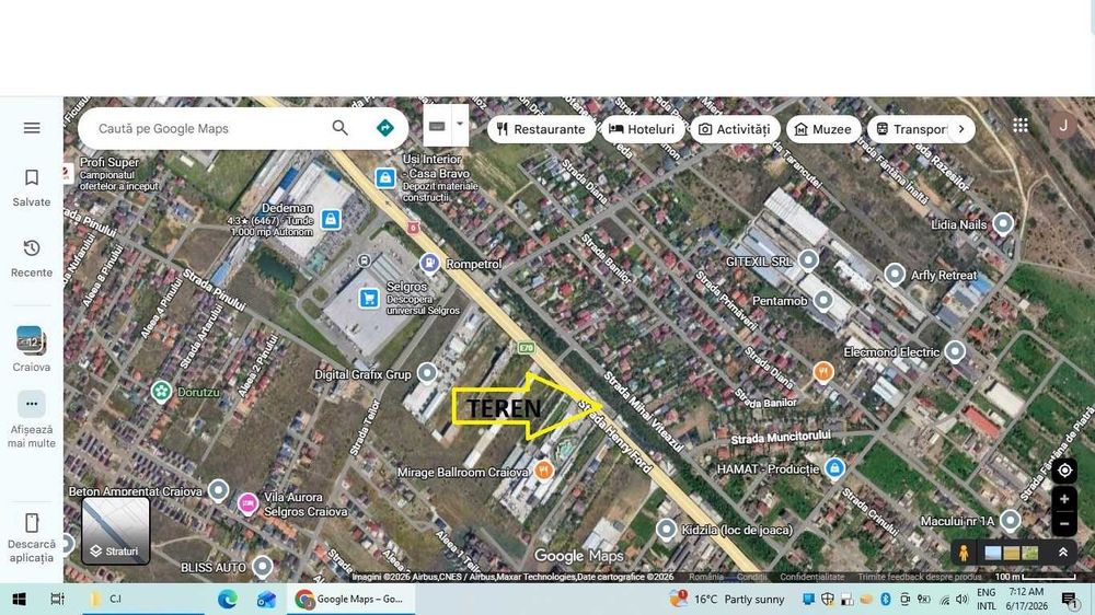 Inchiriez 500 mp  teren -Craiova-Carcea-Ford-Selgros-la asfalt