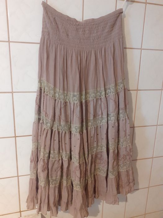 Fustă ampla roz pudră talie pe elastic