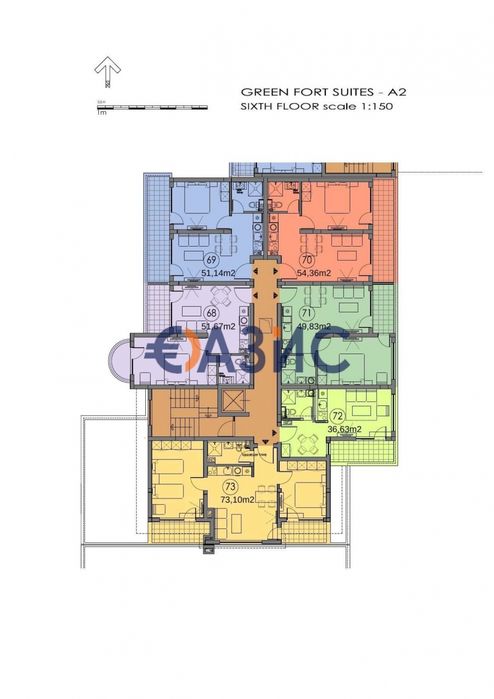 Апартамент с 2 спални с панорамна гледка към морето в "Грийн Форт