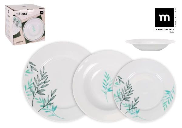 Set vesela masa 18 piese ,ceramica decorata, rotund, Culoare AlbLa