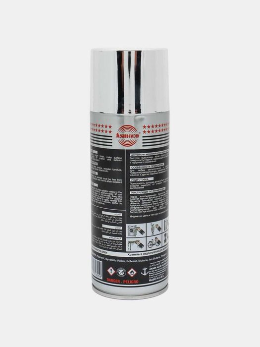 Краска аэрозольная хром серебро, акриловая краска, Asmaco