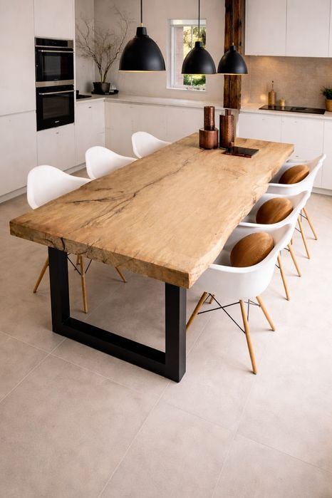 Masă din lemn masiv Live Edge - Stejar Masiv (6 cm) | Masă bucătărie/dinning 180x70x6 cm | Masa pentru 8 persoane de la ATP Wood