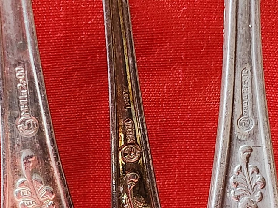 прибори от мелхиор, посребрени, к-т с х 36 броя, редки, от СССР