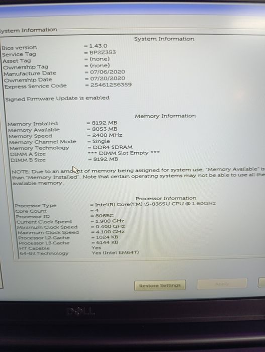Laptop Dell 7400 Intel i5 8365u perfect funcțional