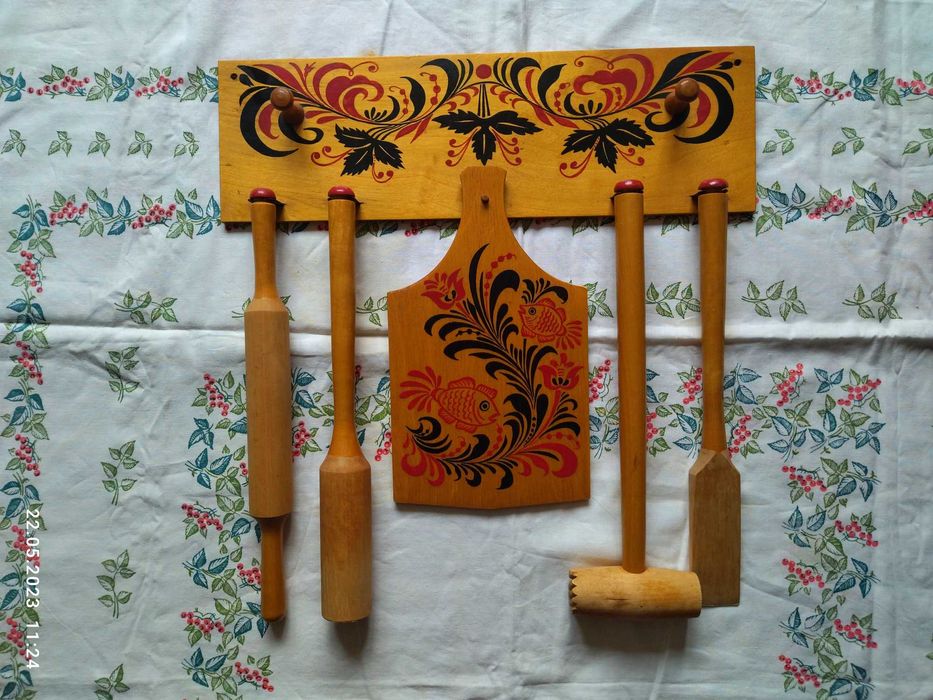 Кухонный набор настенный, 6 предметов. Дерево, ручная работа.