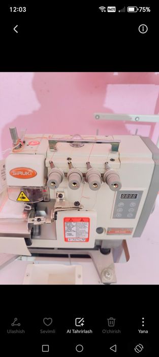 Overlok tikuv mashinasi sotiladi xolati zo'r ishlatilmagan
