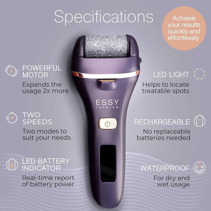 Pila electrica pentru calcaie ESSY, cu 5 role de schimb, USB, 2 viteze