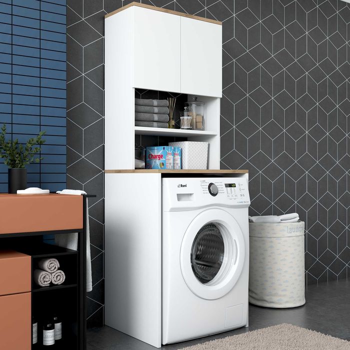 Шкаф с отделение за вграждане на пералня Puzzle-home, Бял - ПРОМО