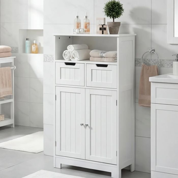 Многофункционален Бял Шкаф за Съхранение с Класически Дизайн