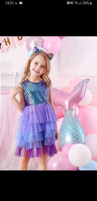 1 юни Ден на детето - Детска лилава рокля 110-116, 116-122, 122-128 см