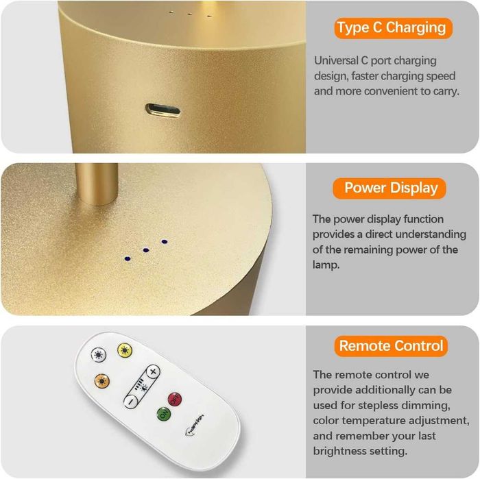 Lampă de masă fără fir LED pentru masă, noptieră, birou