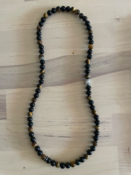 Мъжки ръчно правени гердани от обсидиан и тигрово око